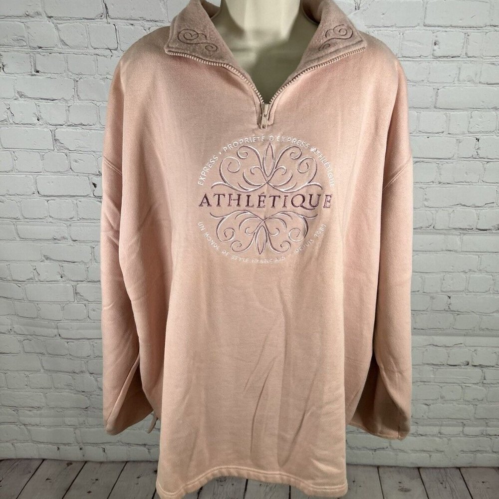 VTG Express Athletics Cotton Blend Pullover Pale Pink 1/4 Zip Sweatshirt XL